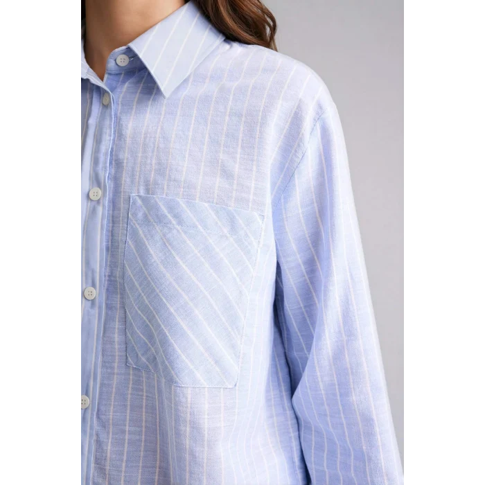 Defacto F6314AXBE194 Mavi Relax Fıt Çizgili Flamlı Pamuk Tunik