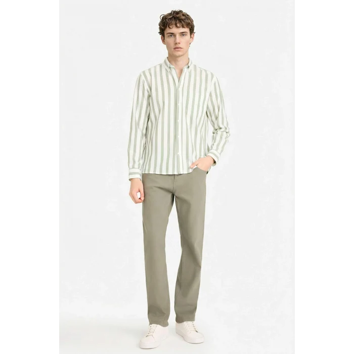 Defacto D6114AXGN460 Yeşil %100 Pamuk Çizgili Gömlek