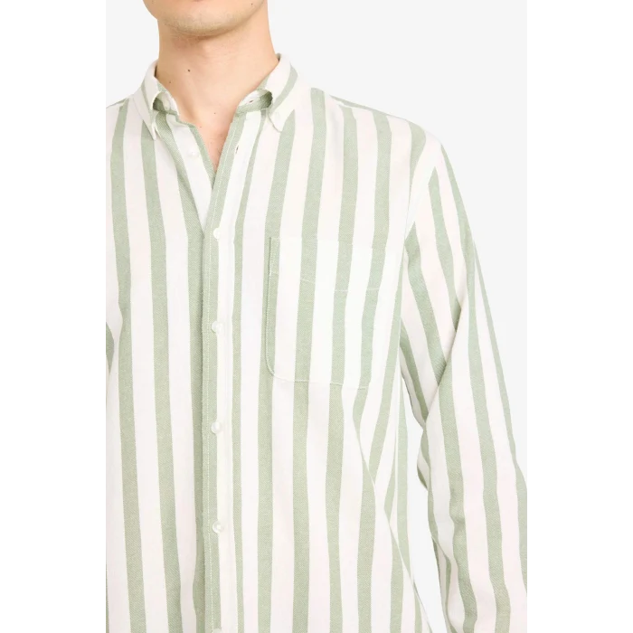 Defacto D6114AXGN460 Yeşil %100 Pamuk Çizgili Gömlek