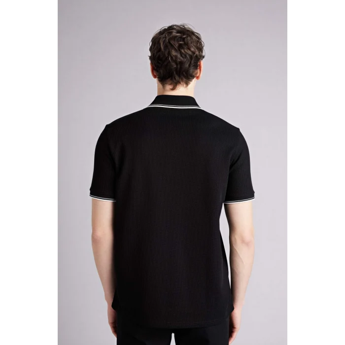 Defacto D7932AXBK81 Siyah Regular Fıt Polo Yaka Waffle Kısa Kollu Polo Tişört