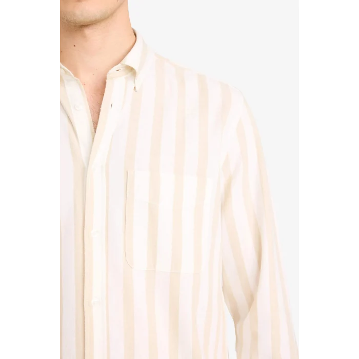 Defacto D6114AXBG815 Bej %100 Pamuk Çizgili Gömlek