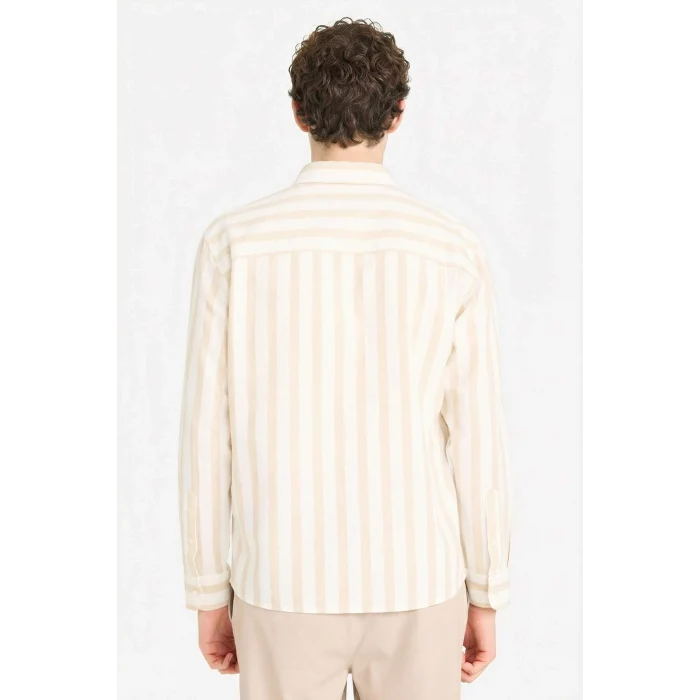 Defacto D6114AXBG815 Bej %100 Pamuk Çizgili Gömlek