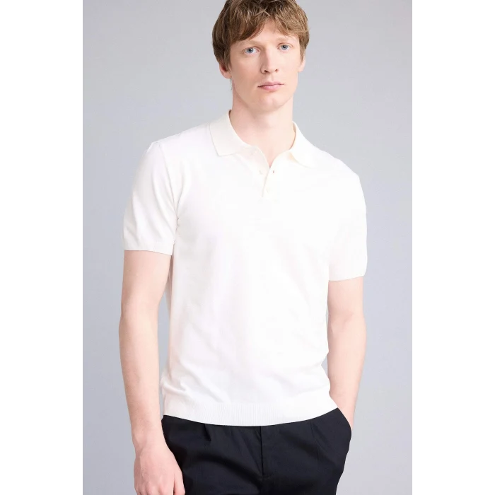 Defacto E3241AXWT32 Beyaz Standart Fıt Polo Yaka Triko Kısa Kollu Polo Tişört