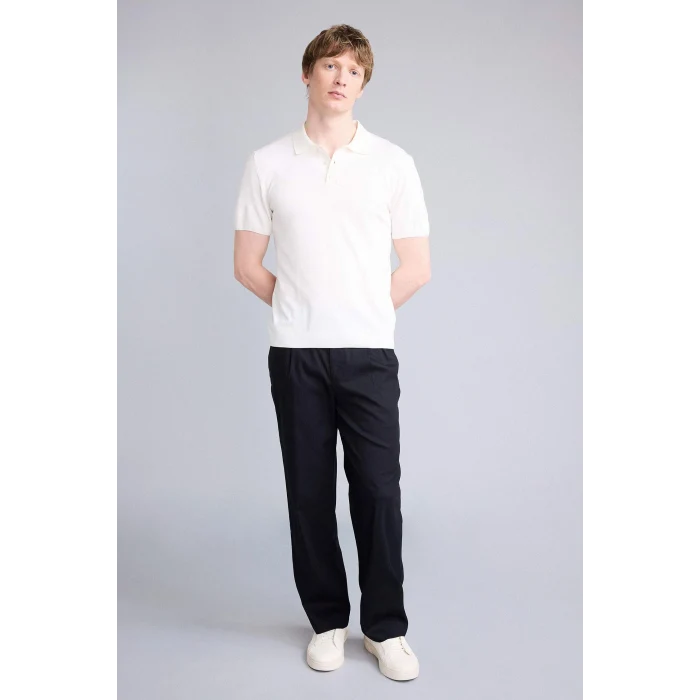 Defacto E3241AXWT32 Beyaz Standart Fıt Polo Yaka Triko Kısa Kollu Polo Tişört