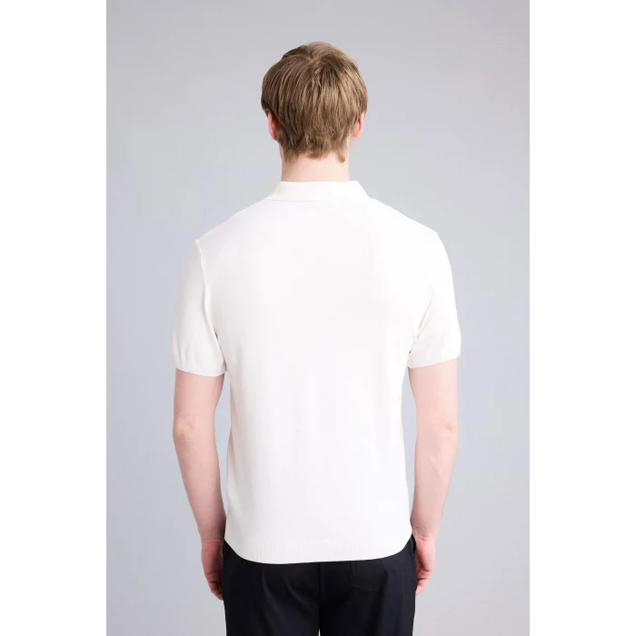 Defacto E3241AXWT32 Beyaz Standart Fıt Polo Yaka Triko Kısa Kollu Polo Tişört