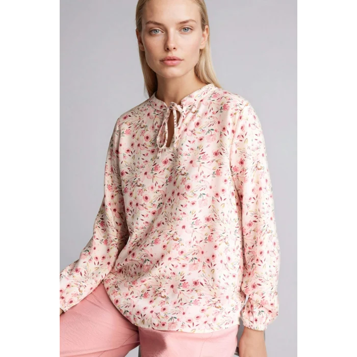 Defacto N1809AZBR327 Bordo Regular Fıt Bisiklet Yaka Baskılı Uzun Kollu Bluz