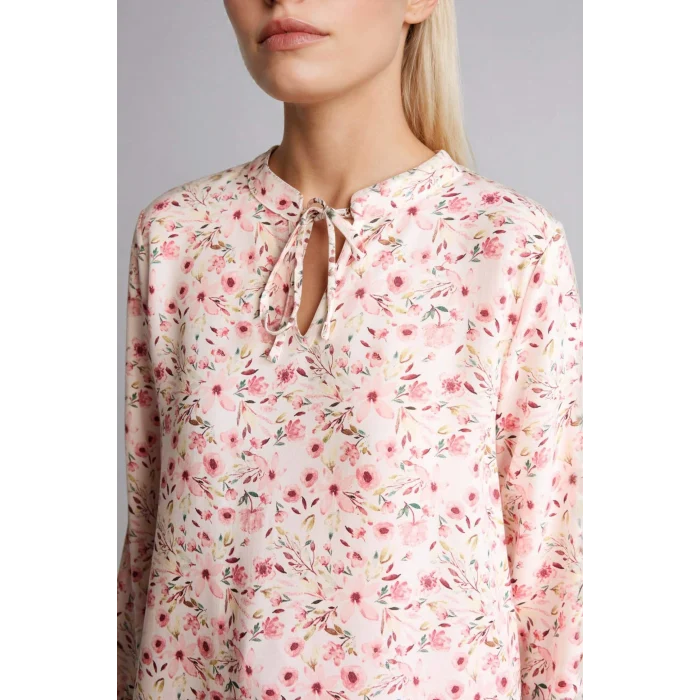 Defacto N1809AZBR327 Bordo Regular Fıt Bisiklet Yaka Baskılı Uzun Kollu Bluz