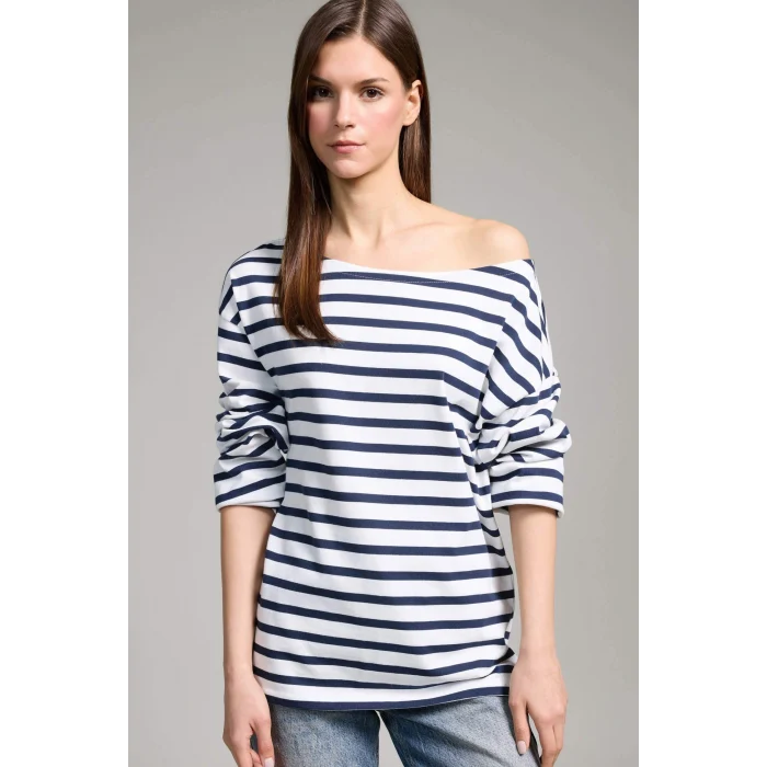 Defacto G7861AXNV135 Lacivert %100 Pamuk Relax Fıt Kayık Yaka Premium Tişört