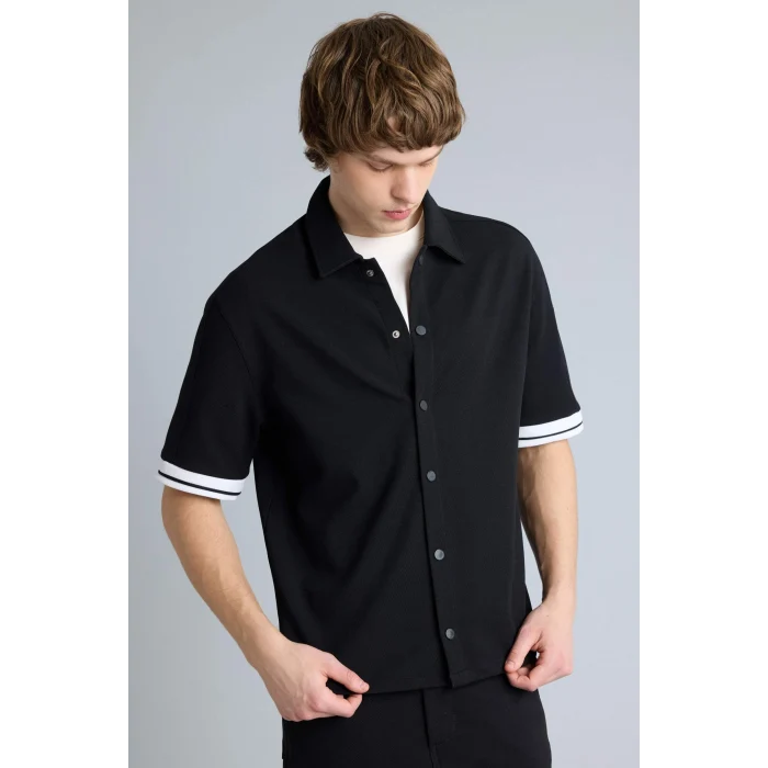Defacto H1442AXBK81 Siyah Esnek Kumaş Boxy Fit Gömlek