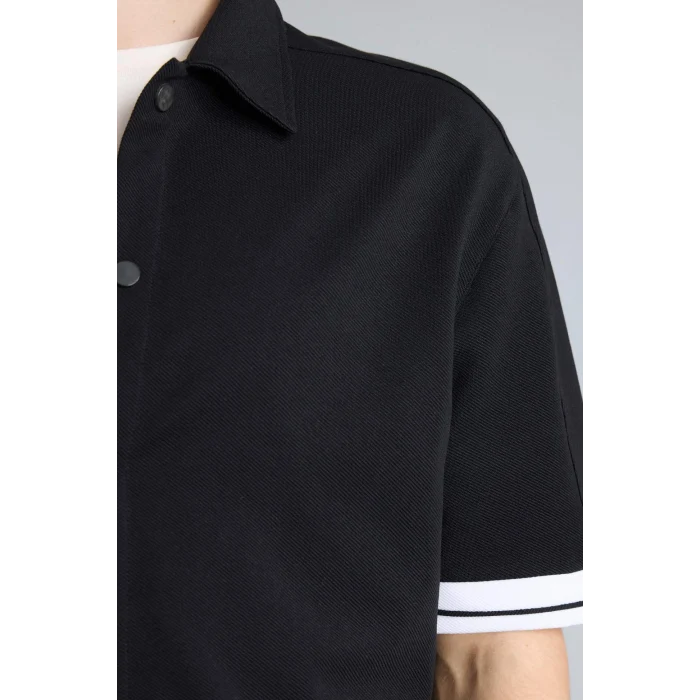 Defacto H1442AXBK81 Siyah Esnek Kumaş Boxy Fit Gömlek