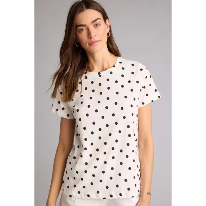 Defacto H2432AXER105 Ekru Puantiyeli Penye Kısa Kollu Tişört