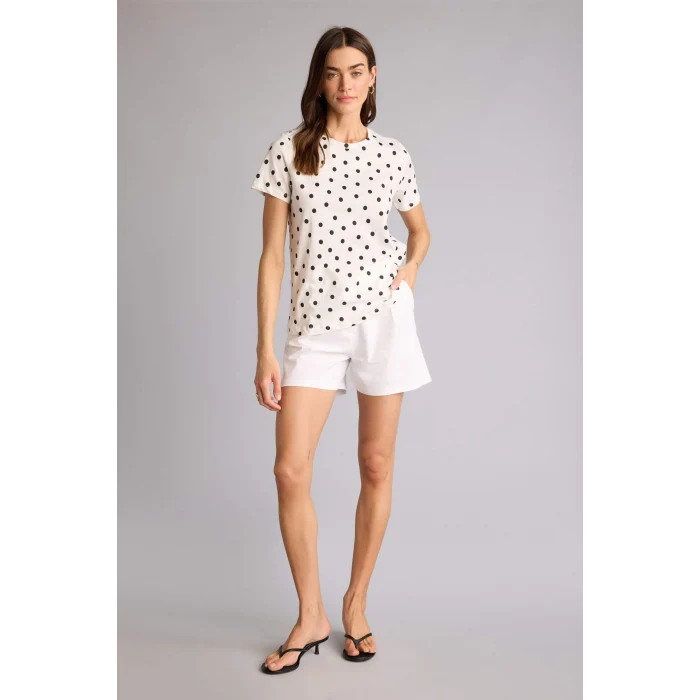 Defacto H2432AXER105 Ekru Puantiyeli Penye Kısa Kollu Tişört