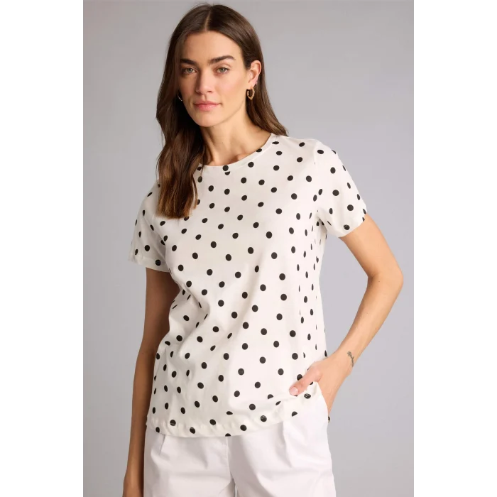Defacto H2432AXER105 Ekru Puantiyeli Penye Kısa Kollu Tişört