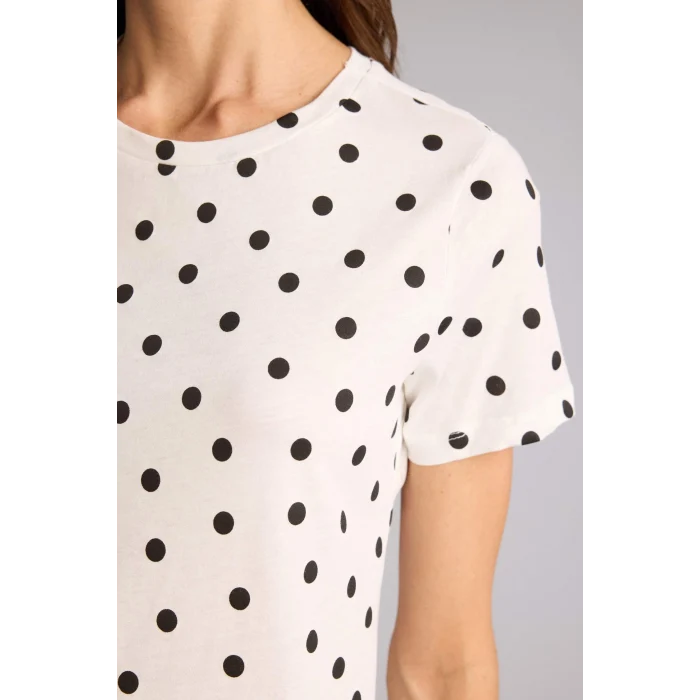 Defacto H2432AXER105 Ekru Puantiyeli Penye Kısa Kollu Tişört