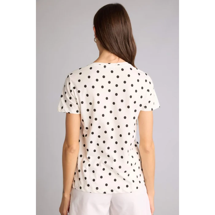 Defacto H2432AXER105 Ekru Puantiyeli Penye Kısa Kollu Tişört