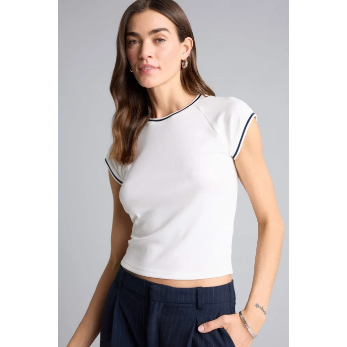 Defacto H4287AXER105 Ekru Basıc Ribana Tişört