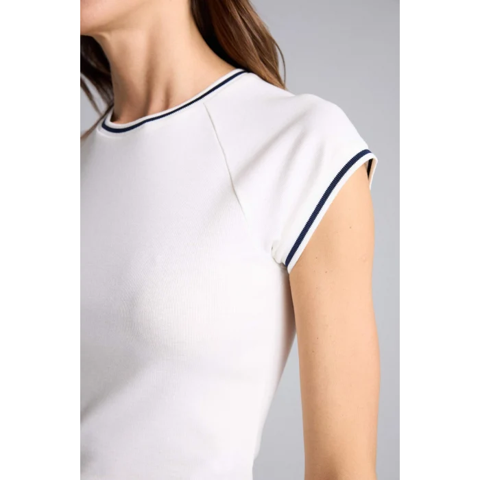 Defacto H4287AXER105 Ekru Basıc Ribana Tişört