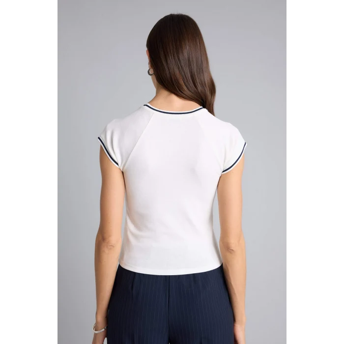 Defacto H4287AXER105 Ekru Basıc Ribana Tişört