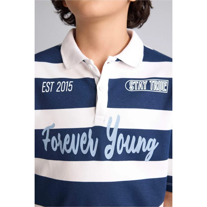 Defacto H0915A8NV256 Lacivert Çizgili Oversıze Polo Tişört Erkek Çocuk