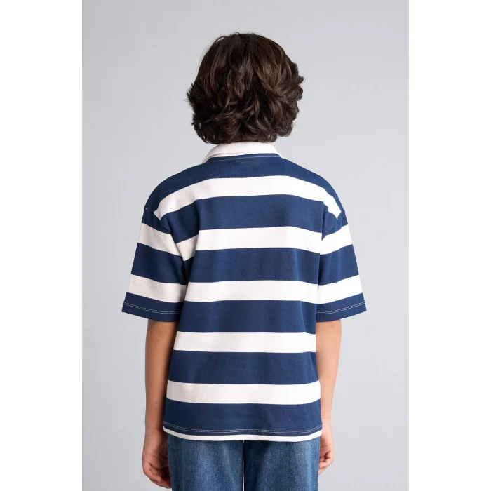 Defacto H0915A8NV256 Lacivert Çizgili Oversıze Polo Tişört Erkek Çocuk