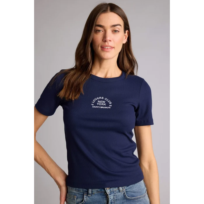 Defacto H1389AXNV251 Lacivert Slım Fıt Nakışlı Fitilli Kaşkorse Tişört