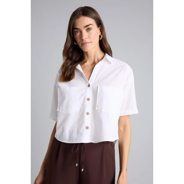 Defacto V2523AZWT34 Beyaz Boxy Fıt Keten Karışımlı Gömlek