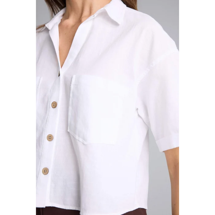 Defacto V2523AZWT34 Beyaz Boxy Fıt Keten Karışımlı Gömlek
