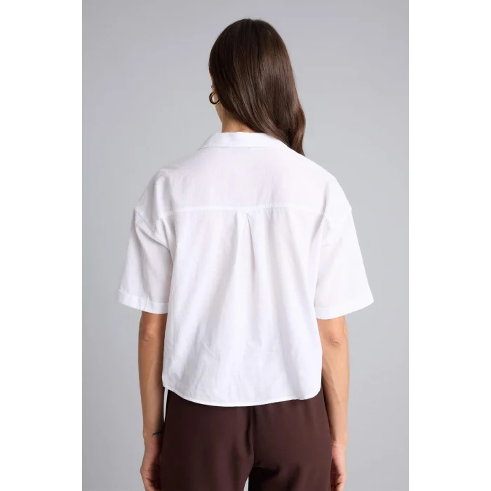 Defacto V2523AZWT34 Beyaz Boxy Fıt Keten Karışımlı Gömlek