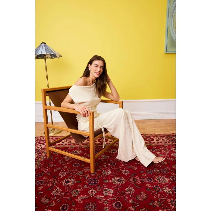 Defacto H0351AXER135 Ekru Fıtted Kayık Yaka Bluz