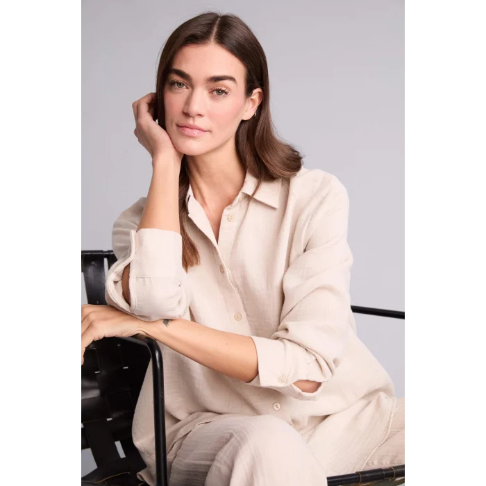 Defacto H2744AXBG802 Bej Oversıze Müslin Uzun Kollu Gömlek