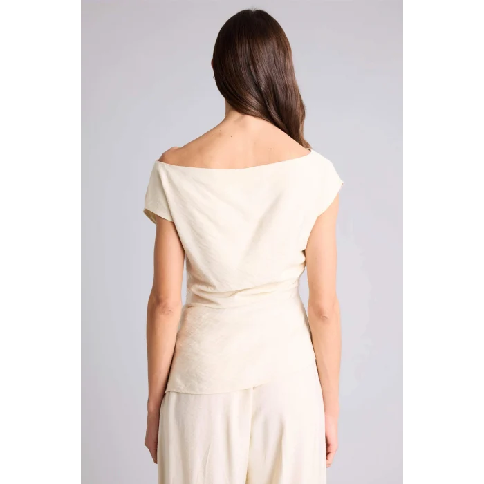 Defacto H0351AXER135 Ekru Fıtted Kayık Yaka Bluz