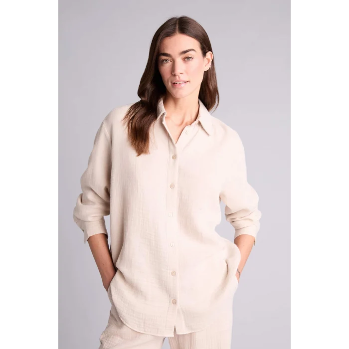 Defacto H2744AXBG802 Bej Oversıze Müslin Uzun Kollu Gömlek