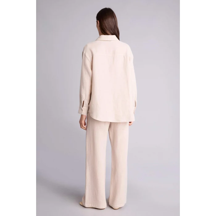 Defacto H2744AXBG802 Bej Oversıze Müslin Uzun Kollu Gömlek