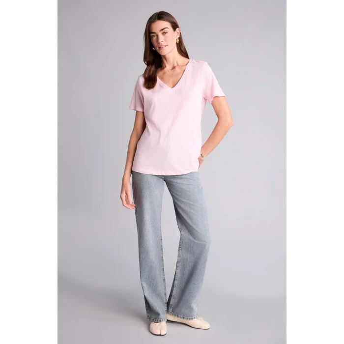 Defacto W9578AZPN441 Pembe Basıc Penye Tişört