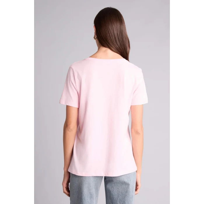 Defacto W9578AZPN441 Pembe Basıc Penye Tişört