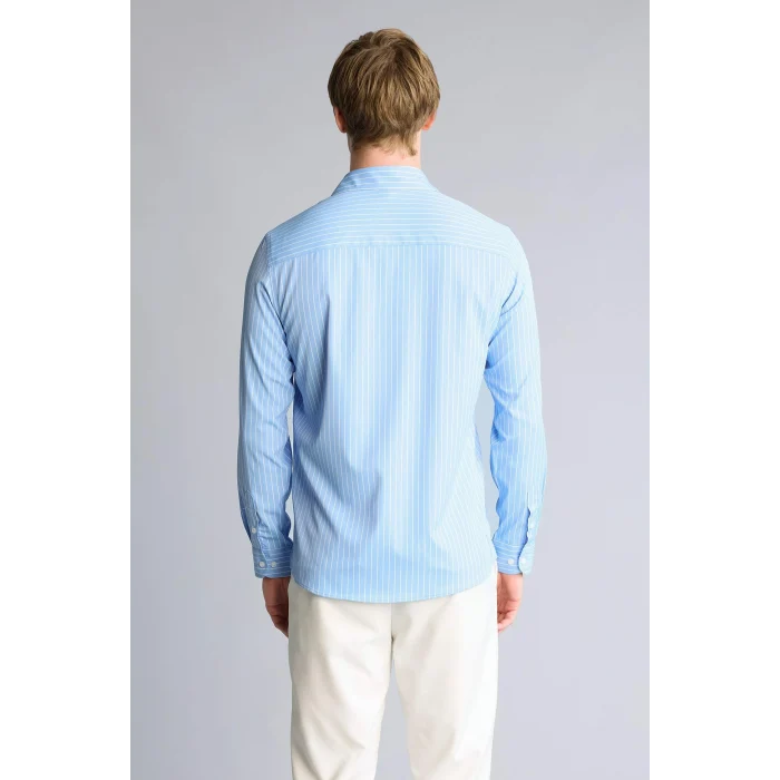 Defacto H3072AXBE302 Mavi Slım Fıt Çizgili Poplin Gömlek