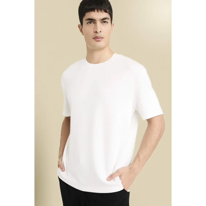 Defacto F9859AXER105 Ekru Regular Fit Basic Tişört
