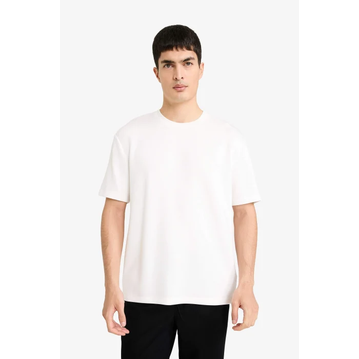 Defacto F9859AXER105 Ekru Regular Fit Basic Tişört