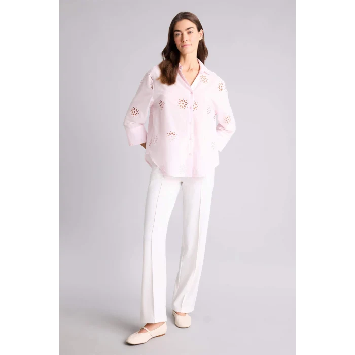 Defacto B5419AXPN671 Pembe Oversıze Gömlek Yaka Brode Uzun Kollu Gömlek