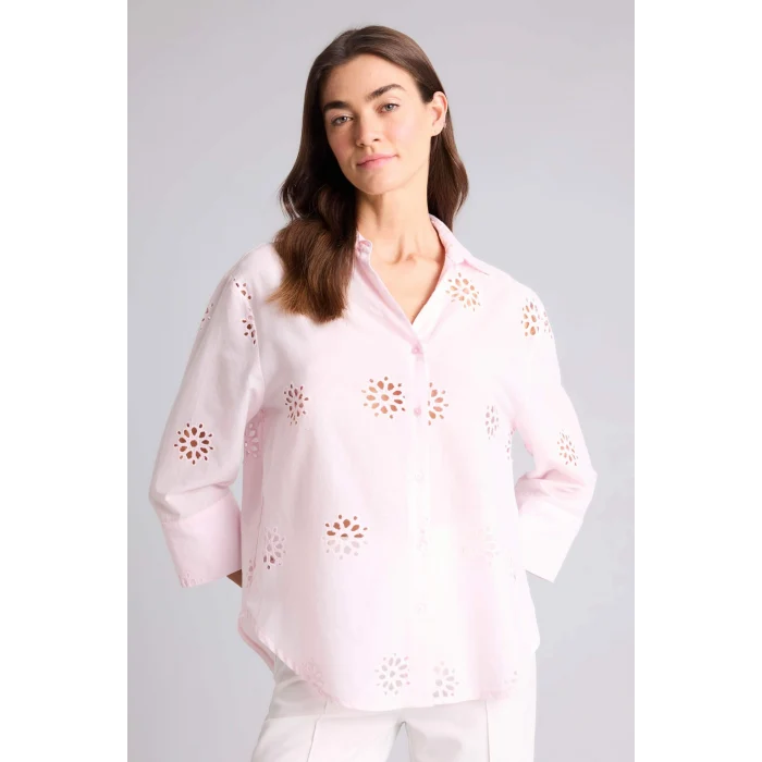 Defacto B5419AXPN671 Pembe Oversıze Gömlek Yaka Brode Uzun Kollu Gömlek