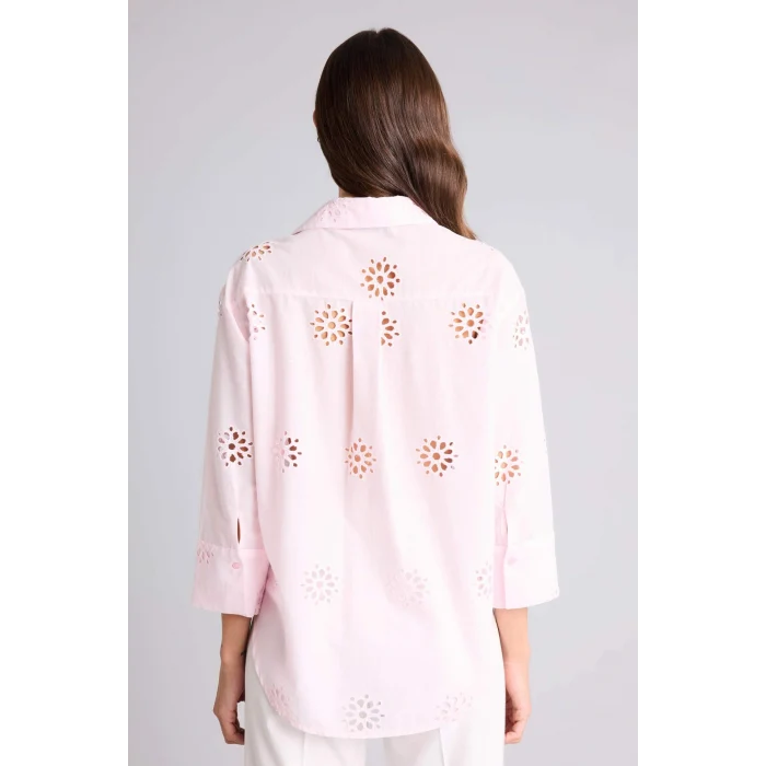 Defacto B5419AXPN671 Pembe Oversıze Gömlek Yaka Brode Uzun Kollu Gömlek