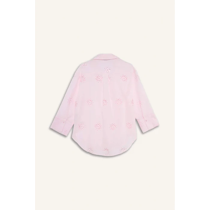 Defacto B5419AXPN671 Pembe Oversıze Gömlek Yaka Brode Uzun Kollu Gömlek