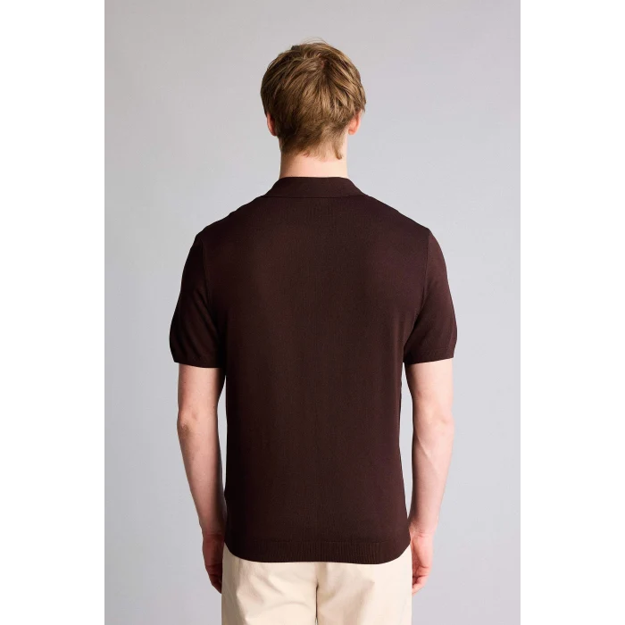 Defacto E3241AXBN340 Kahve Standart Fıt Polo Yaka Triko Kısa Kollu Polo Tişört