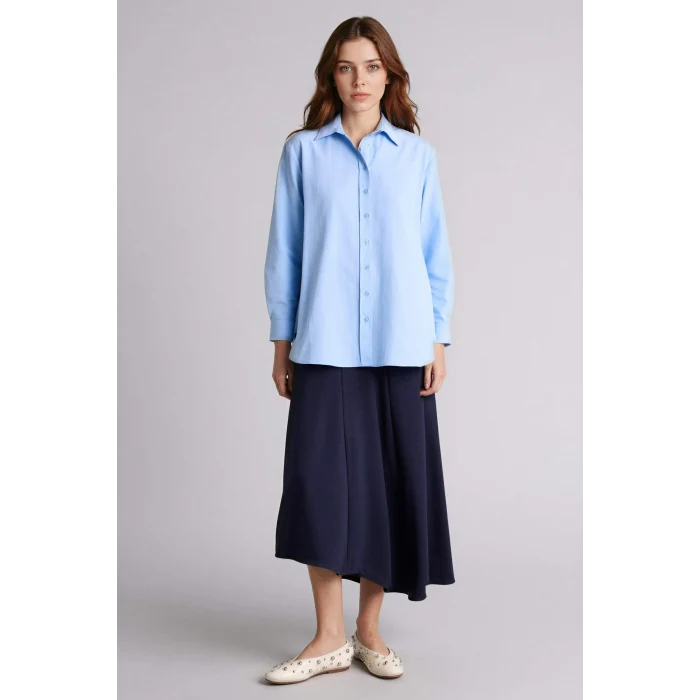 Defacto D7341AXBE745 Mavi Relax Fıt Gömlek Yaka Poplin Tunik