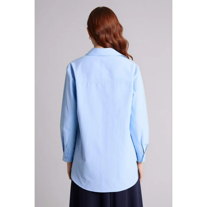 Defacto D7341AXBE745 Mavi Relax Fıt Gömlek Yaka Poplin Tunik