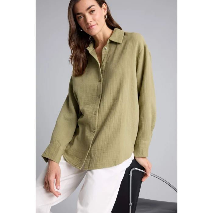 Defacto H2744AXGN739 Yeşil Oversıze Müslin Gömlek