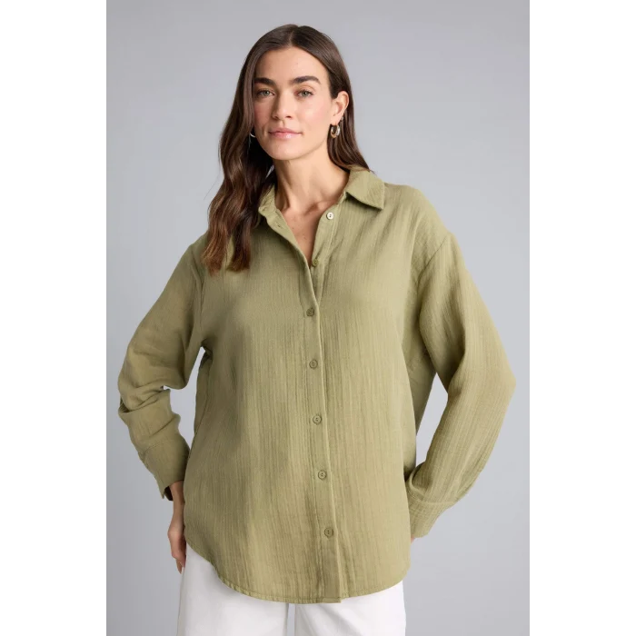 Defacto H2744AXGN739 Yeşil Oversıze Müslin Gömlek
