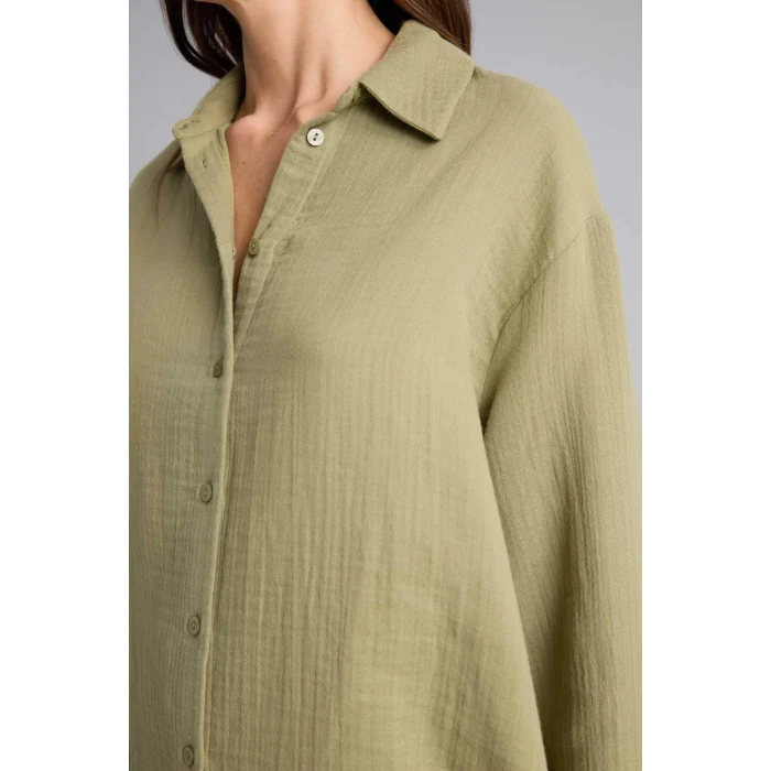 Defacto H2744AXGN739 Yeşil Oversıze Müslin Gömlek