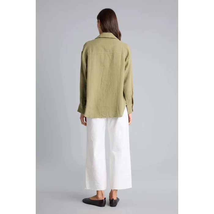 Defacto H2744AXGN739 Yeşil Oversıze Müslin Gömlek