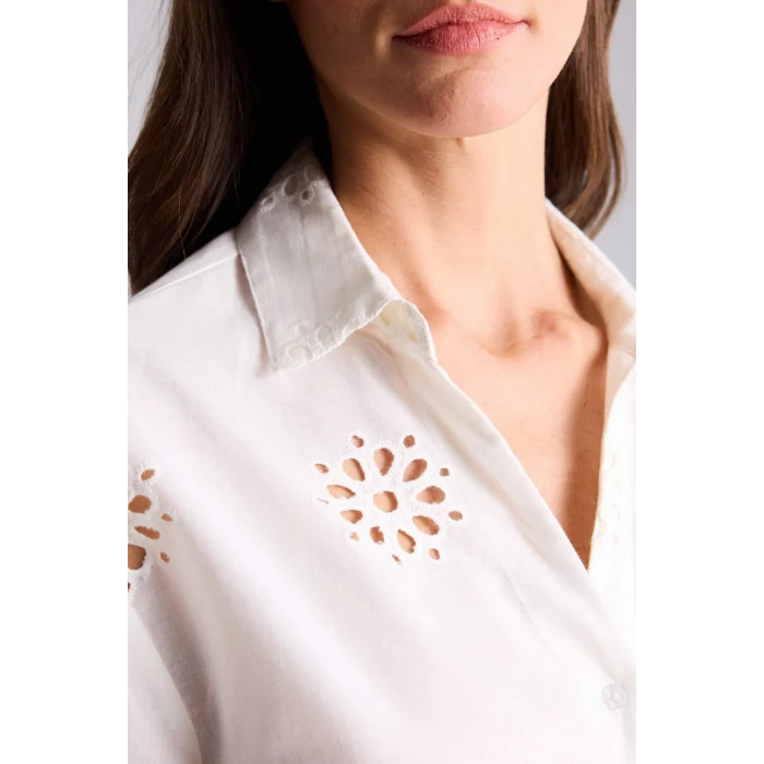 Defacto B5419AXWT18 Beyaz Oversıze Gömlek Yaka Brode Uzun Kollu Gömlek